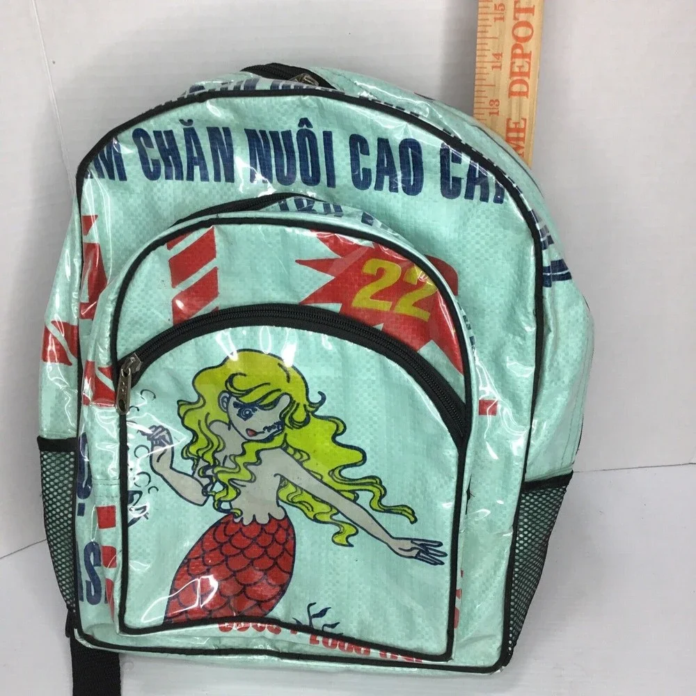 Khmer Fair Trade Handmade Casual Backpack Cambodia Turquoise Red Mermaid
